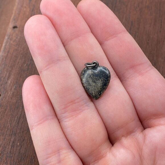 Vintage 925 Sterling Silver Iridescent Enamel Fleur de Lis Puffy Heart Charm - Picture 2 of 3